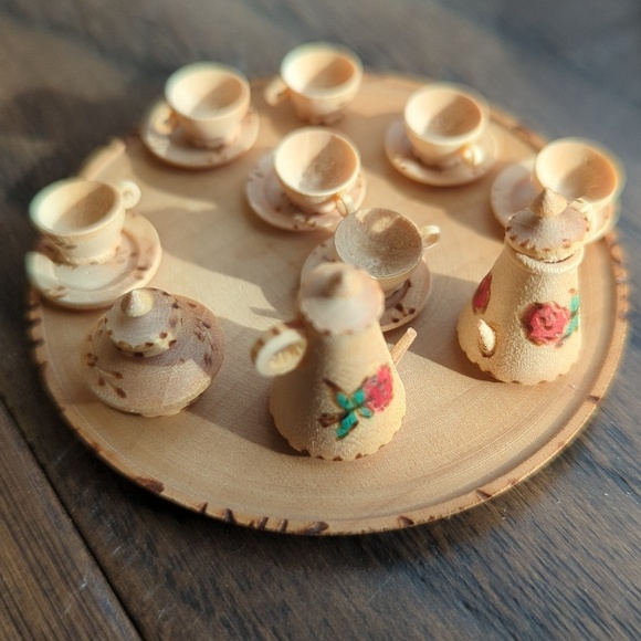 Hand Carved Other - Miniature Tea Set With